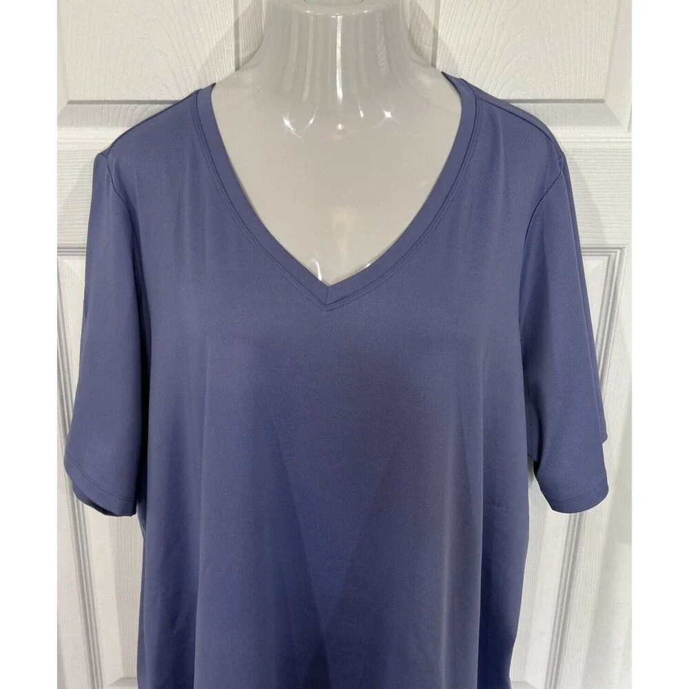 Susan Graver Modern Essentials Butterknit Top V Neck Peri Blue Mist Plus Size 4X